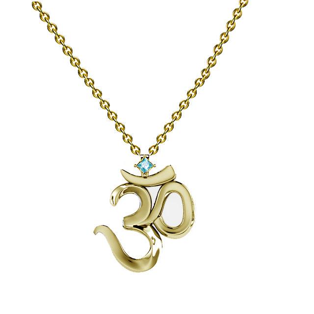 Ohm Pendant Necklace with 3mm Birthstone 14K Gold - Thenetjeweler