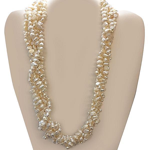 Multi Strand Freshwater Rice Pearl Necklace 14K Gold Clasp - Thenetjeweler