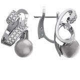 Diamond and Pearl Swirl Omega Earrings - Thenetjeweler