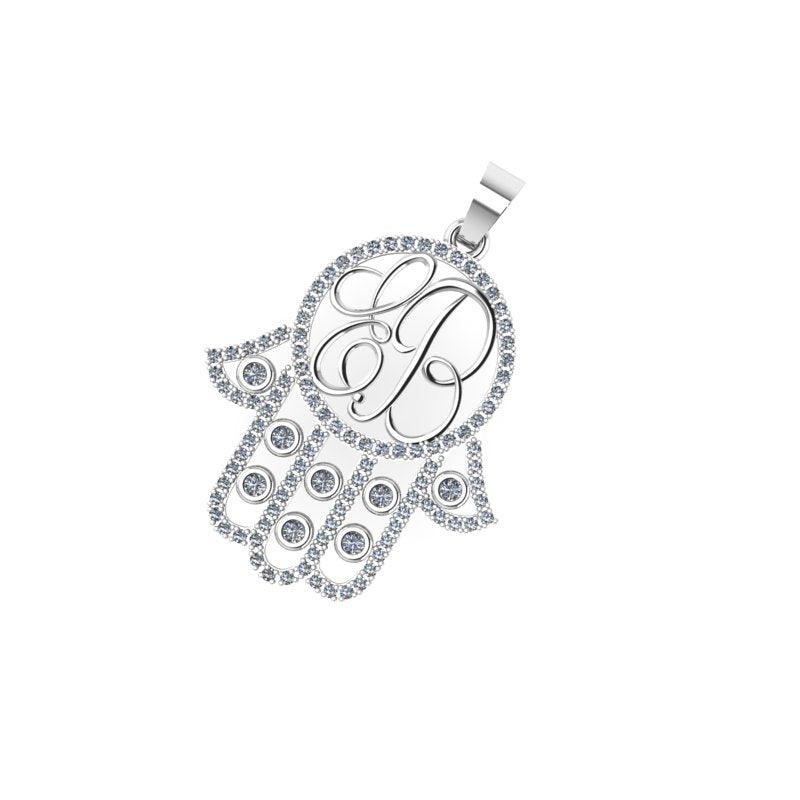 Diamond Hamsa Hand Initial Pendant - Thenetjeweler