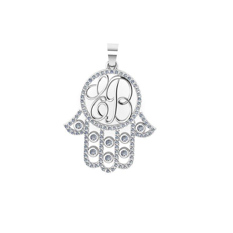 Diamond Hamsa Hand Initial Pendant - Thenetjeweler