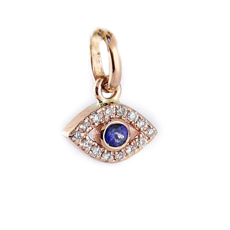 Diamond and Sapphire Evil Eye Pendant 14K Rose Gold - Thenetjeweler