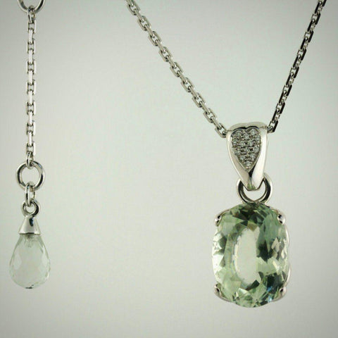 Prasiolite Diamond Pendant 14K White Gold Necklace - Thenetjeweler