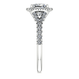 Cushion Cut Diamond Halo Engagement Ring with Side Stones - Thenetjeweler