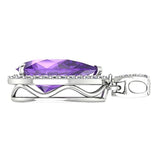 Pear Shaped Amethyst and 0.35c Diamond Halo Pendant Necklace 14K White Gold - Thenetjeweler