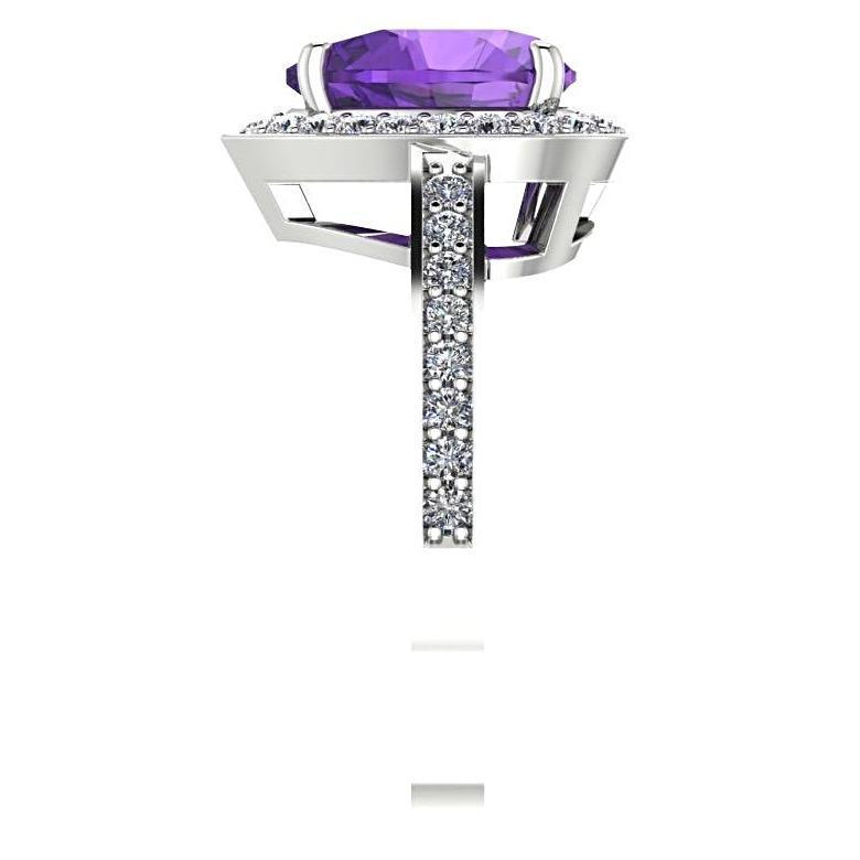 Heart Shaped Amethyst Halo Diamond Ring 14K White Gold - Thenetjeweler