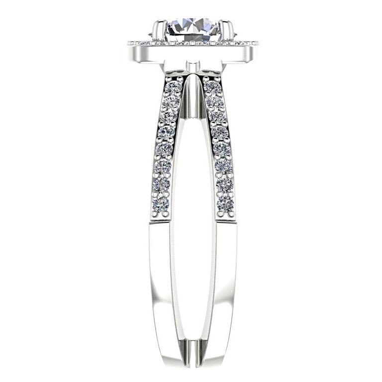 Round Diamond Halo Split Shank Engagement Ring 18K White Gold - Thenetjeweler