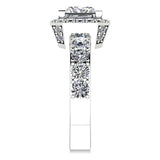 Princess Halo Diamond Engagement Ring with Side Stones 18K White Gold - Thenetjeweler