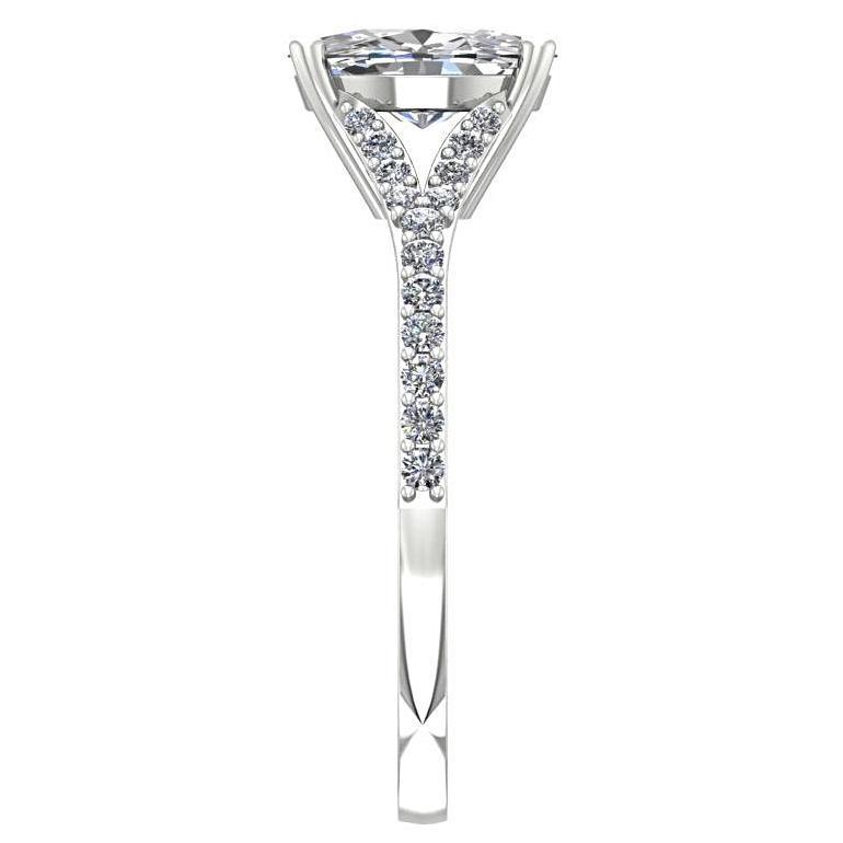 Oval Diamond Split Shank Engagement Ring with Side Stones 18K White Gold - Thenetjeweler