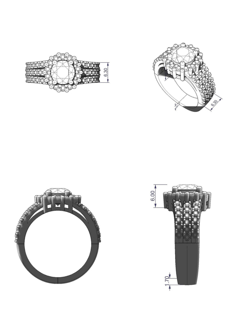 Triple Row Diamond Engagement Ring - Thenetjeweler