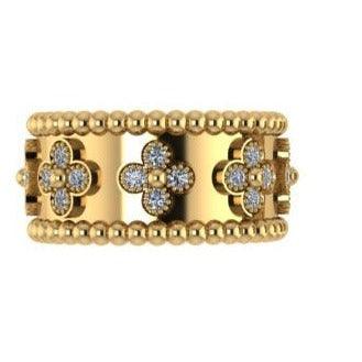 14K Yellow Gold Diamond Clover Ring - Thenetjeweler