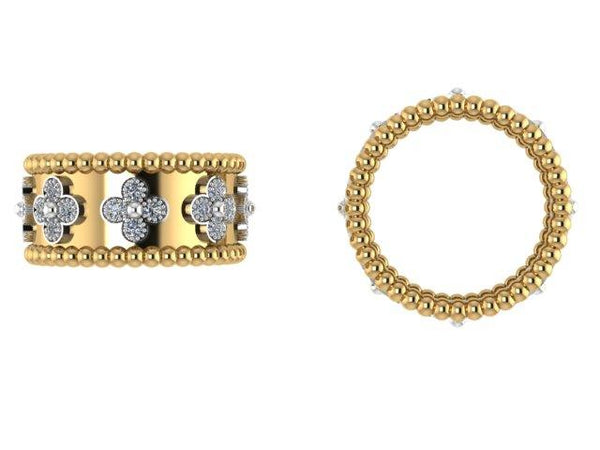 14K Yellow Gold Diamond Clover Ring - Thenetjeweler