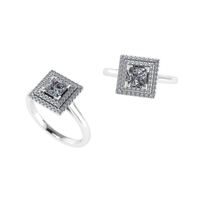 Princess cut double halo diamond engagement ring - Thenetjeweler