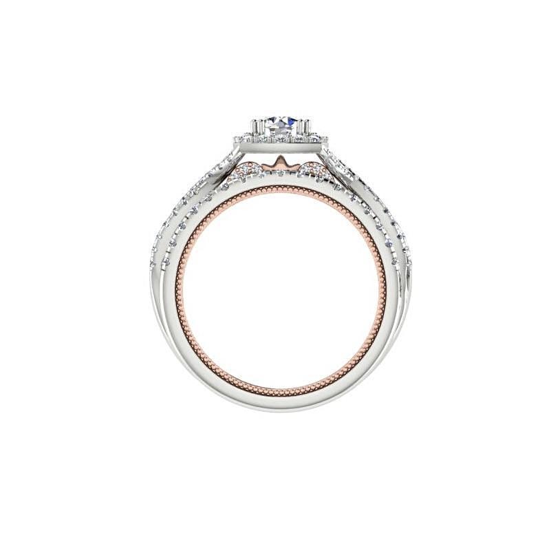 Two Tone Round Diamond Halo Engagement Ring 18K White and Pink Gold - Thenetjeweler