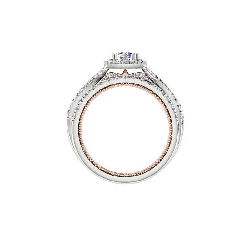 Two Tone Round Diamond Halo Engagement Ring 18K White and Pink Gold - Thenetjeweler