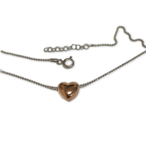 Italian Silver Rose Gold Heart Pendant Necklace - Thenetjeweler
