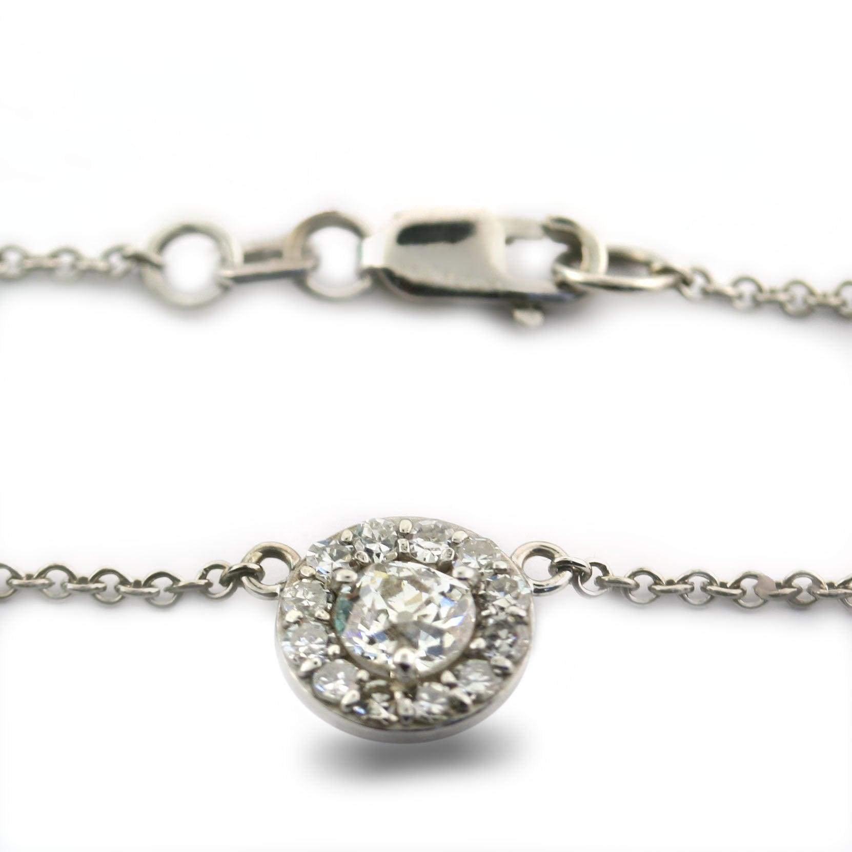 Round Halo Diamond Necklace 0.54 ct.tw - Thenetjeweler