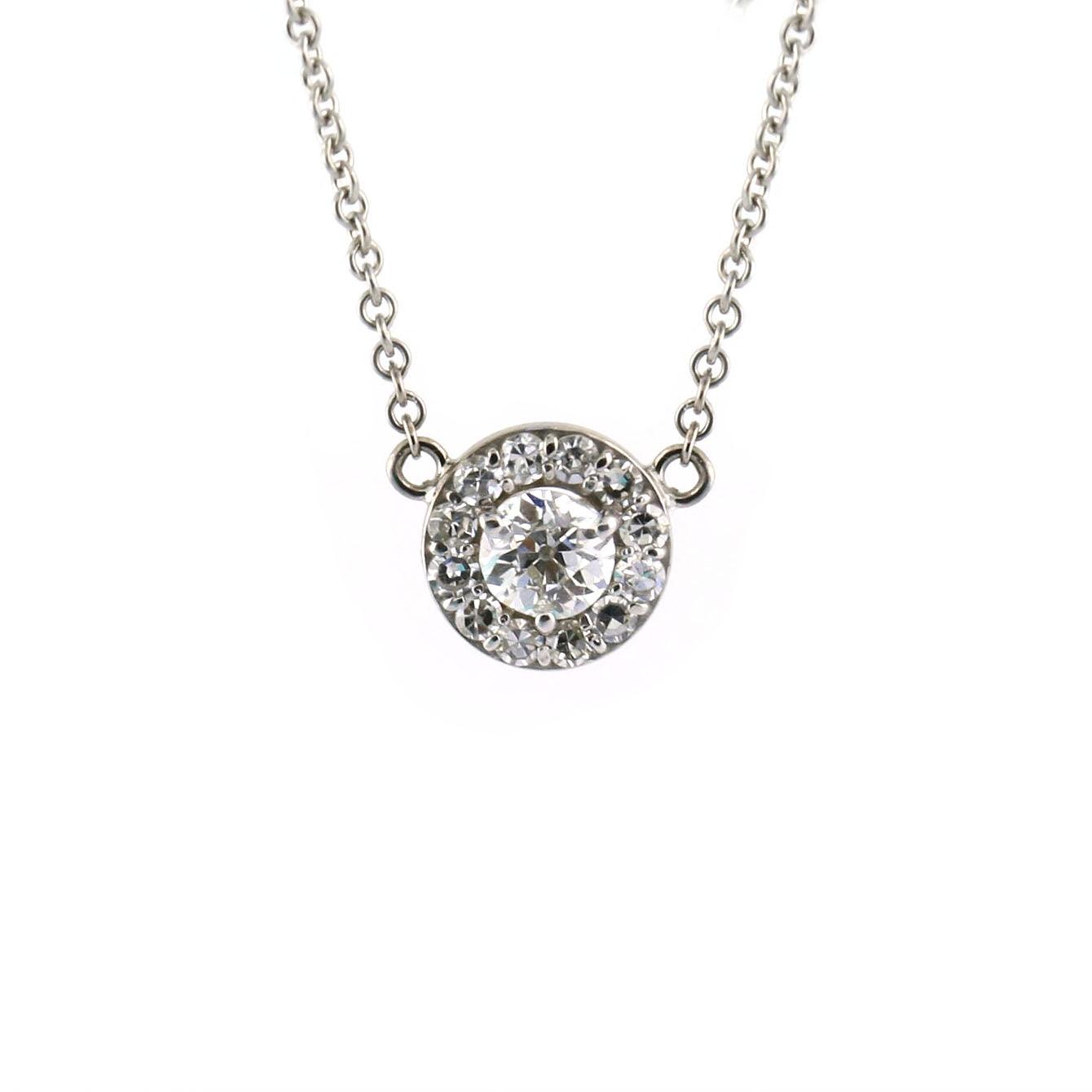 Round Halo Diamond Necklace 0.54 ct.tw - Thenetjeweler