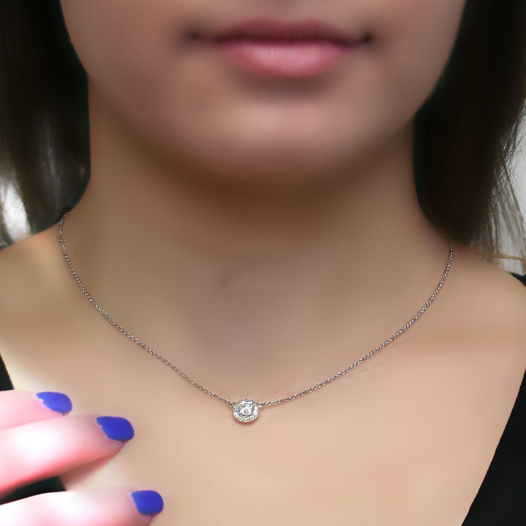 Round Diamond Halo Pendant Necklace 14K Gold - Thenetjeweler