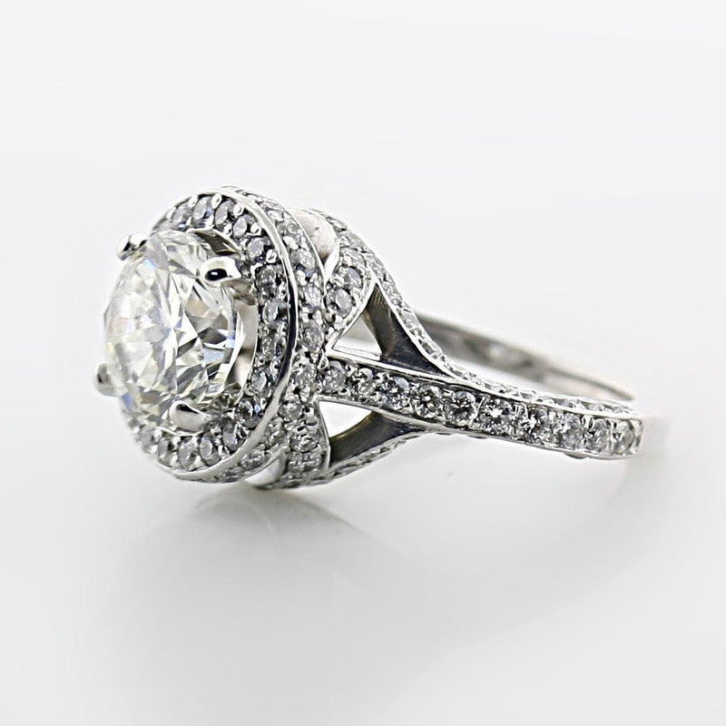 Royal Round Diamond Halo Split Shank Side Stone Engagement Ring - Thenetjeweler