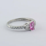 Emerald Cut Pink Sapphire Engagement Ring with Diamonds 14K White Gold - Thenetjeweler