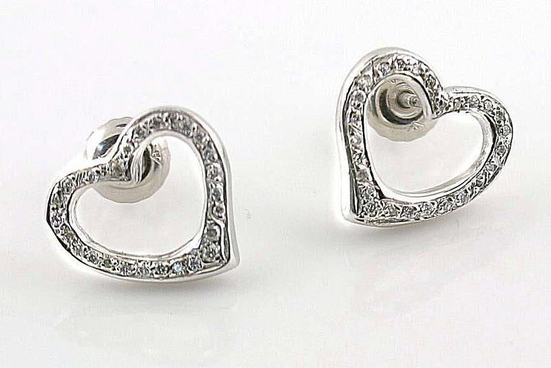 Diamond Heart Stud Earrings 14k White Gold Screw Back - Thenetjeweler