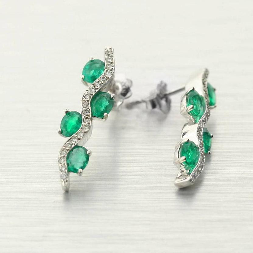 Emerald and Diamond White Gold Earrings - Thenetjeweler