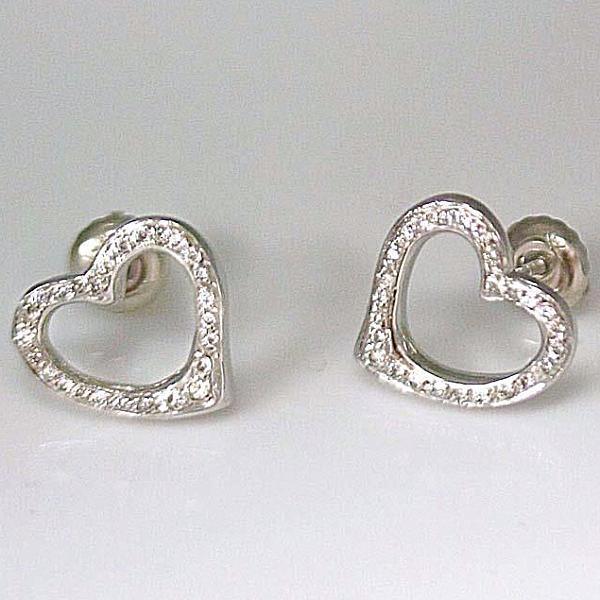 Diamond Heart Stud Earrings 14k White Gold Screw Back - Thenetjeweler