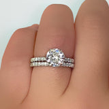 Round Diamond Side Stone Engagement Ring & Eternity Band Set - Thenetjeweler