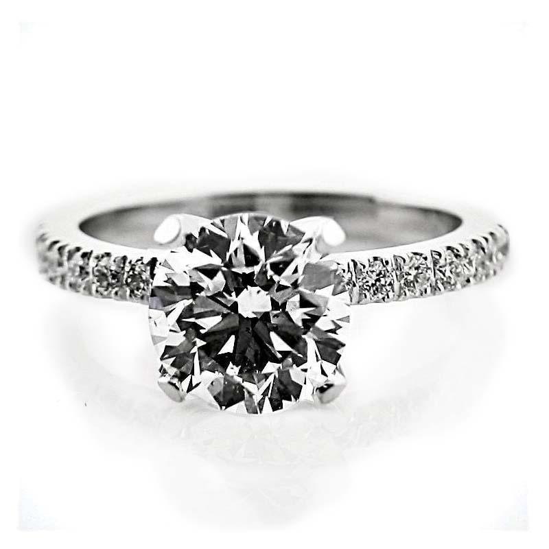 Round Diamond Side Stones Engagement Ring 18K White Gold - Thenetjeweler