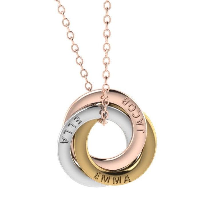 Personalised Russian 5 Ring Necklace with Engraved Names Silver – IfShe UK