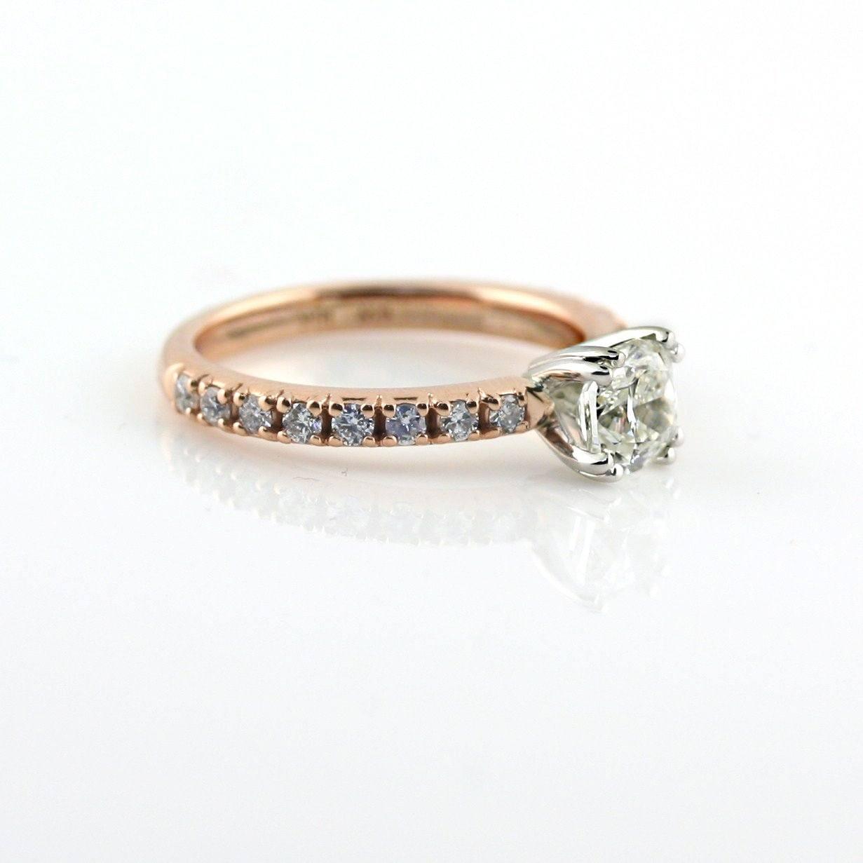 Cushion Diamond Side Stone Engagement Ring 18K Pink Gold - Thenetjeweler