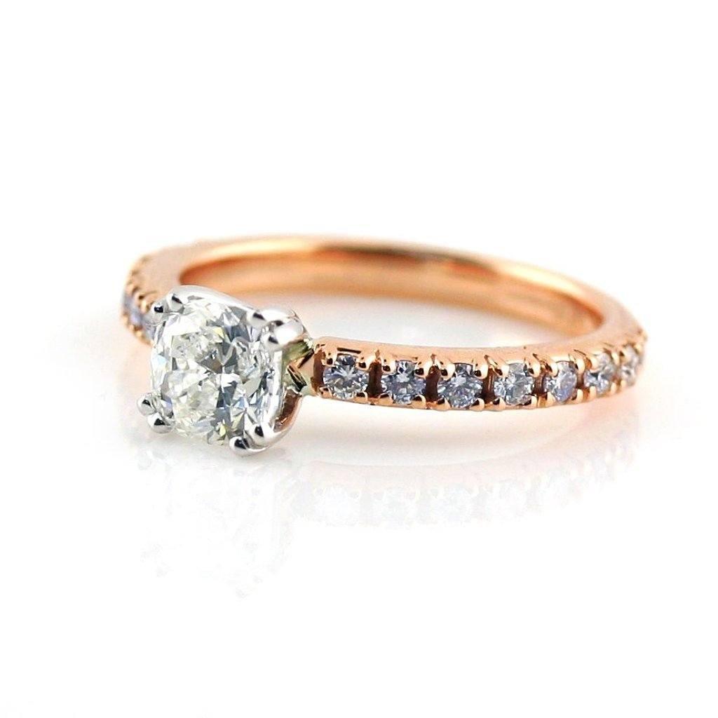 Cushion Diamond Side Stone Engagement Ring 18K Pink Gold - Thenetjeweler