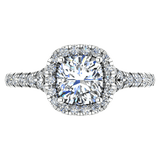 Cushion Cut Diamond Halo Engagement Ring with Side Stones - Thenetjeweler