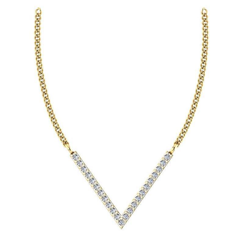 V Shape Diamond Pendant Necklace 18K Yellow Gold - Thenetjeweler