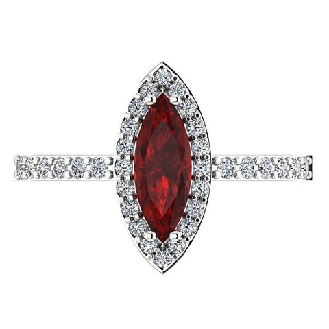 Garnet Marquise Halo Diamond Ring 14K White Gold - Thenetjeweler