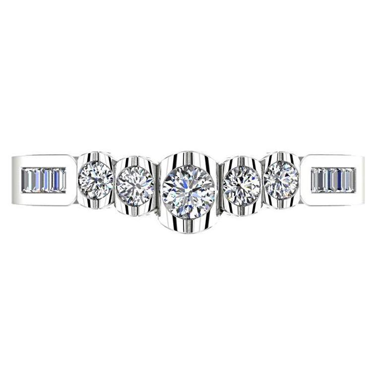 5 Stone Diamond Engagement Ring with Heart Detail 18K White Gold Setting - Thenetjeweler