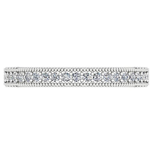 Round Diamond Milgrain Ring with Detailed Design 14K White Gold - Thenetjeweler