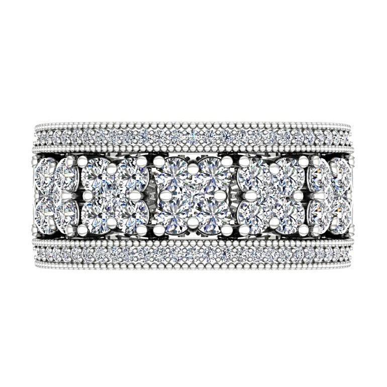 Flower Diamond Milgrain Ring with Side Detail 14K White Gold - Thenetjeweler