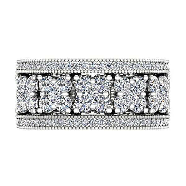 Flower Diamond Milgrain Ring with Side Detail 14K White Gold - Thenetjeweler