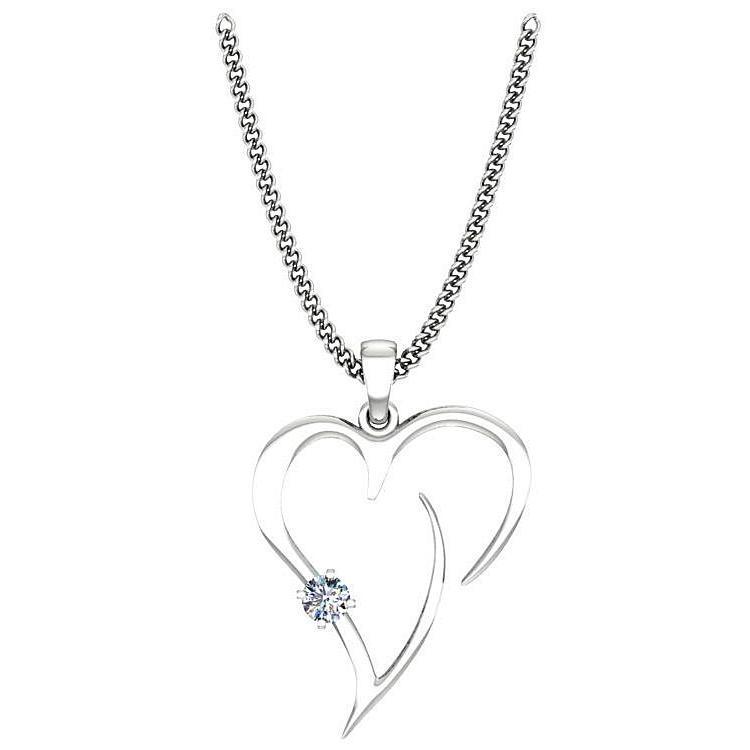 Heart Shaped Pendant Necklace with Diamond 14K White Gold - Thenetjeweler