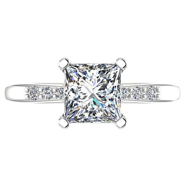 Princess Cut Diamond Engagement Ring with Side Stones 14K White Gold - Thenetjeweler