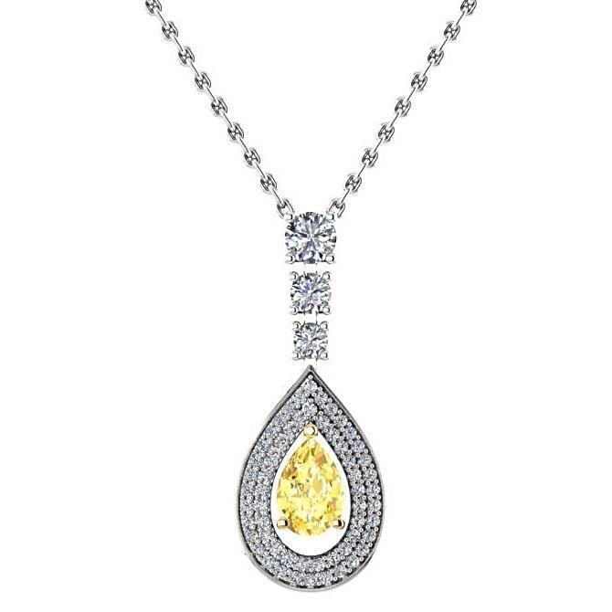 Pear Citrine Diamond Pendant Necklace 14K White Gold - Thenetjeweler