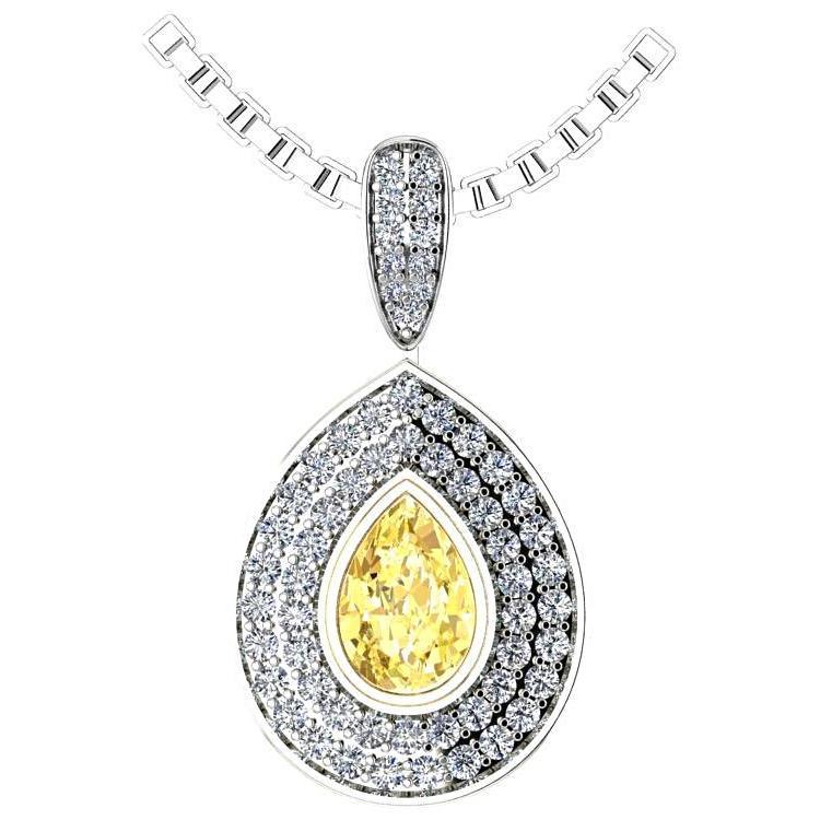 Pear Citrine Double Diamond Halo Pendant Necklace 14K White Gold - Thenetjeweler