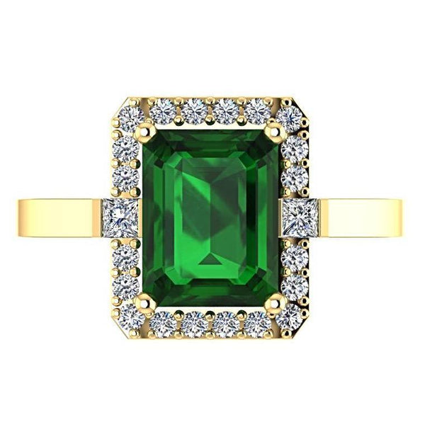 Emerald and Diamond Halo Ring 18K Yellow Gold - Thenetjeweler