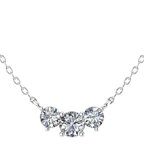 Three Stone Diamond Pendant Necklace 14K White Gold - Thenetjeweler