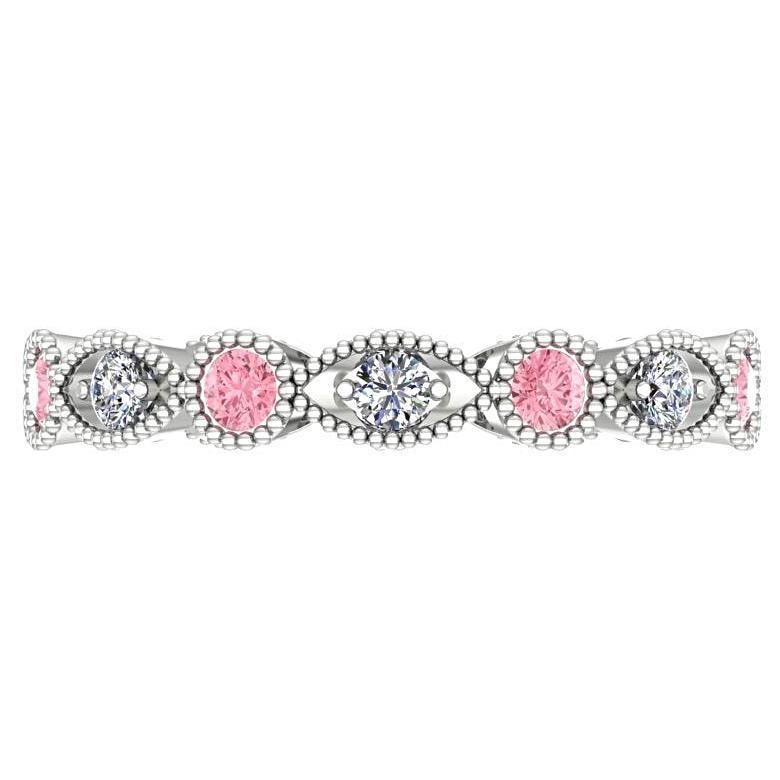 Pink Tourmaline and Diamond Milgrain Marquise and Dot Eternity Ring 14K White Gold - Thenetjeweler
