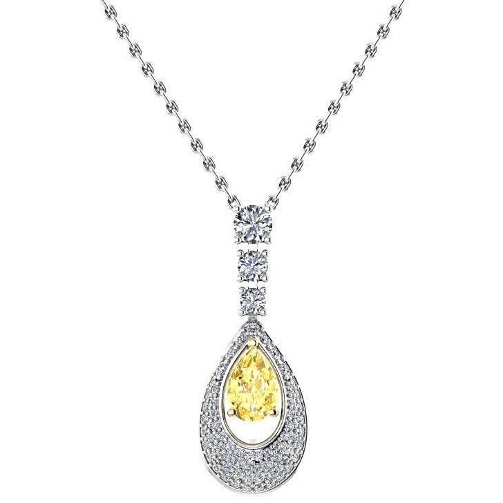 Pear Citrine Diamond Pendant Necklace 18K White Gold - Thenetjeweler