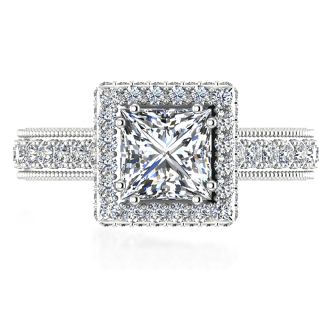 Princess Diamond Halo Engagement Ring 18K White Gold Setting - Thenetjeweler