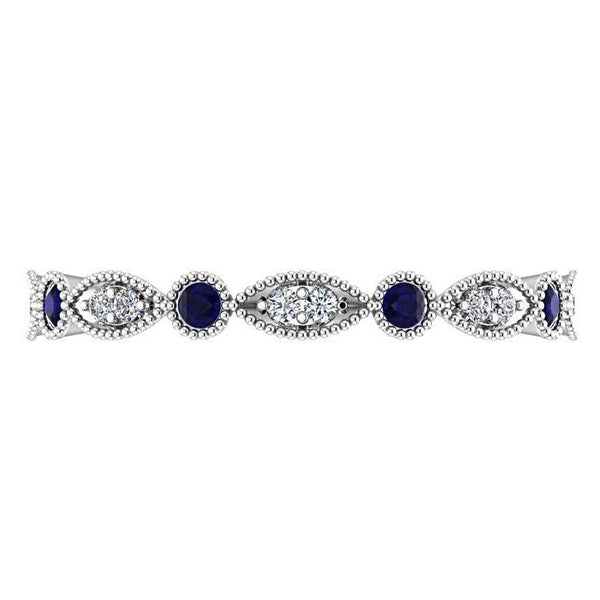 Sapphire and Diamond Milgrain Marquise and Dot Eternity Ring 14K White Gold - Thenetjeweler
